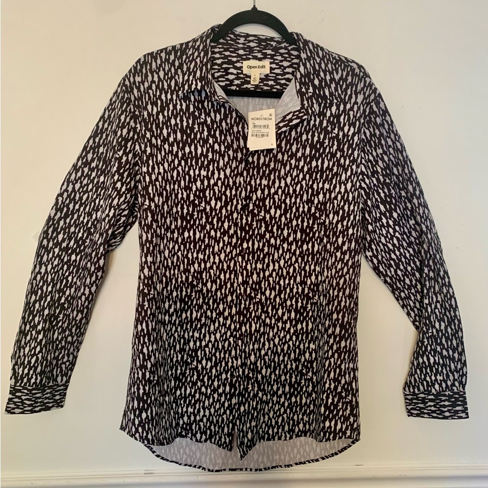 Open Edit Black and White Button-Down Shirt